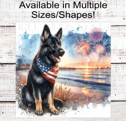 Patriotic Dog Wreath Signs - German Shepherd Dog - American Flag - Wiggle Butt - Beach Decor - Fireworks Sign - 4th of July