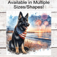 Patriotic Dog Wreath Signs - German Shepherd Dog - American Flag - Wiggle Butt - Beach Decor - Fireworks Sign - 4th of July