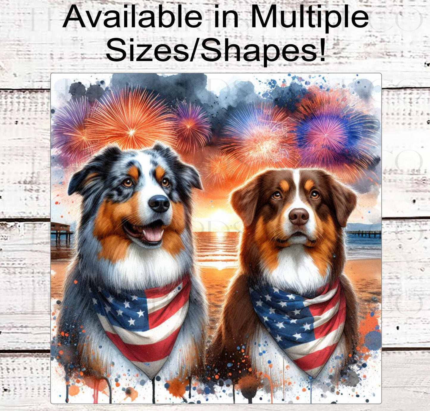 Patriotic Dog Wreath Signs - Australian Shepherd - American Flag - Wiggle Butt - Beach Decor - Fireworks Sign - 4th of July