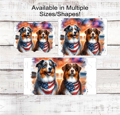 Patriotic Dog Wreath Signs - Australian Shepherd - American Flag - Wiggle Butt - Beach Decor - Fireworks Sign - 4th of July