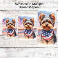 Patriotic Dog Wreath Signs - Yorkshire Terrier Dog - American Flag - Wiggle Butt - Beach Decor - Fireworks Sign - 4th of July