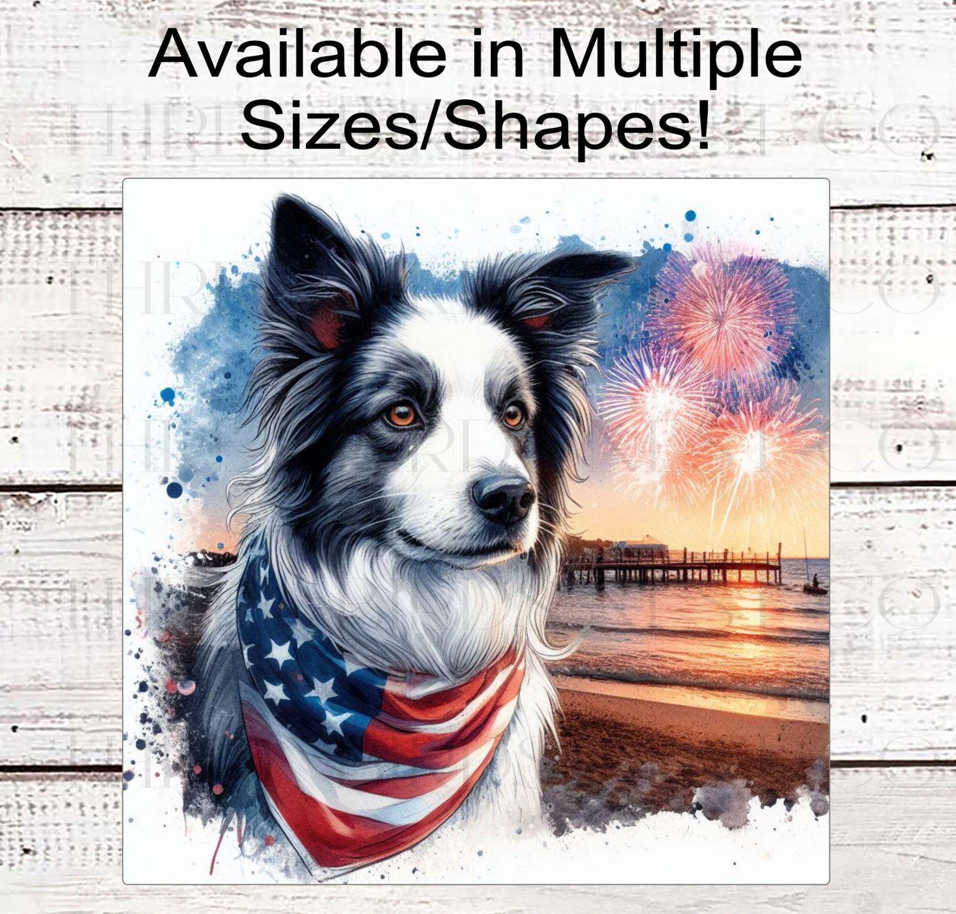 Patriotic Dog Wreath Signs - Border Collie Dog - American Flag - Wiggle Butt - Beach Decor - Fireworks Sign - 4th of July