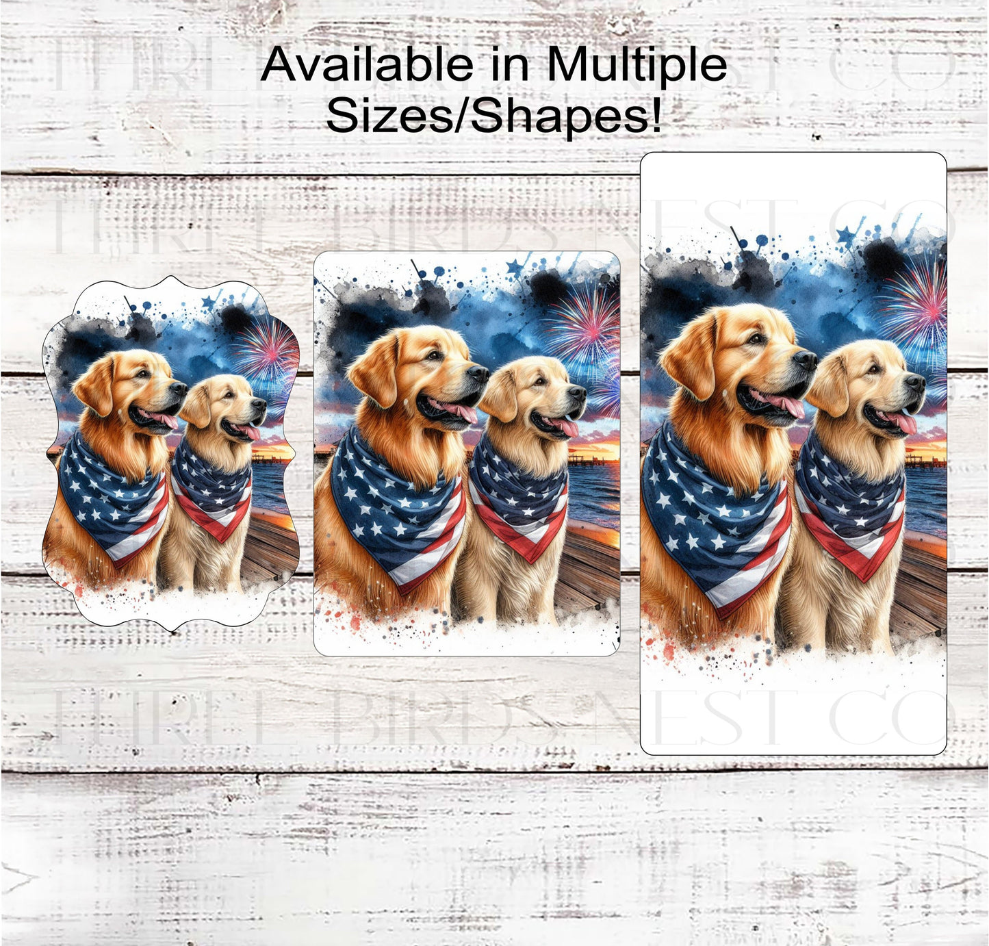 Patriotic Dog Wreath Signs - Golden Retriever Dogs - American Flag - Wiggle Butt - Beach Decor - Fireworks Sign - 4th of July