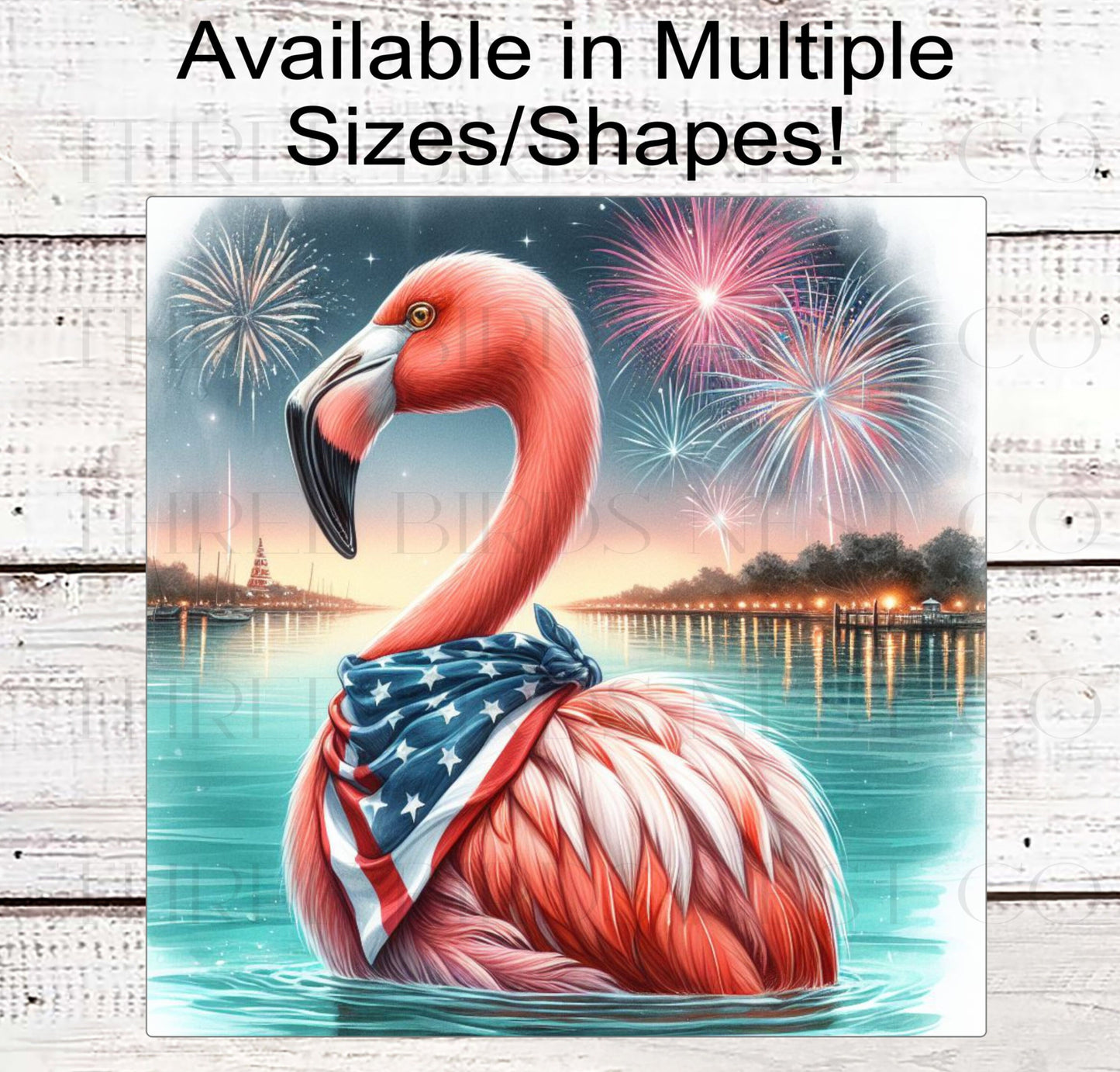 Flamingo Wreath Sign - Patriotic Sign - Beach Welcome Sign - Fireworks Sign - 4th of July Decor