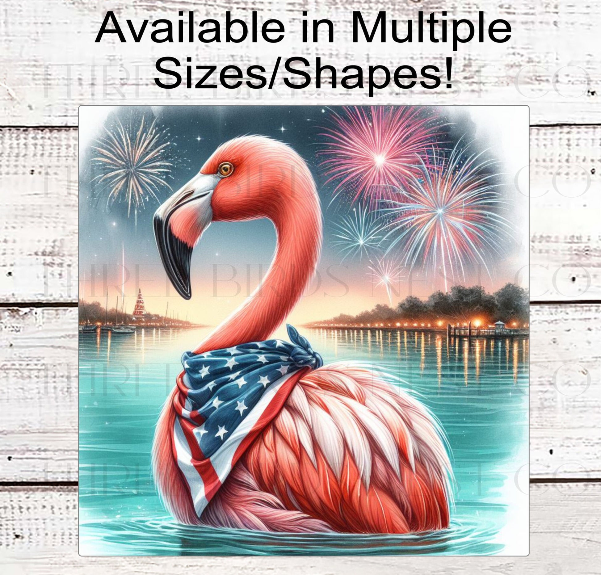 Flamingo Wreath Sign - Patriotic Sign - Beach Welcome Sign - Fireworks Sign - 4th of July Decor