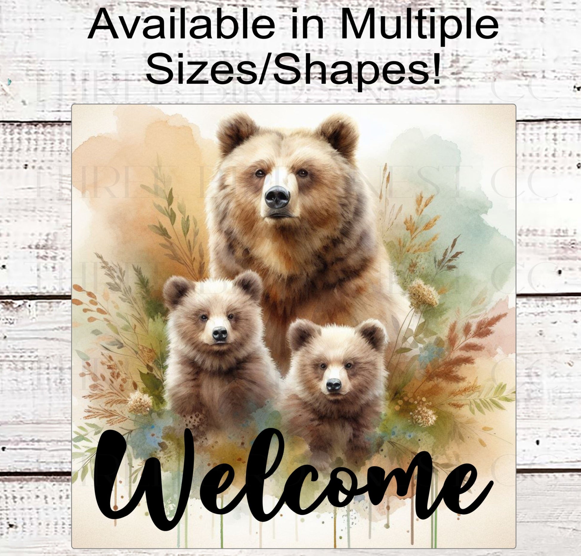 Grizzly Bear Woodland Welcome Wreath Sign - Cabin Decor - Rustic Farmhouse - Baby Bear Cub