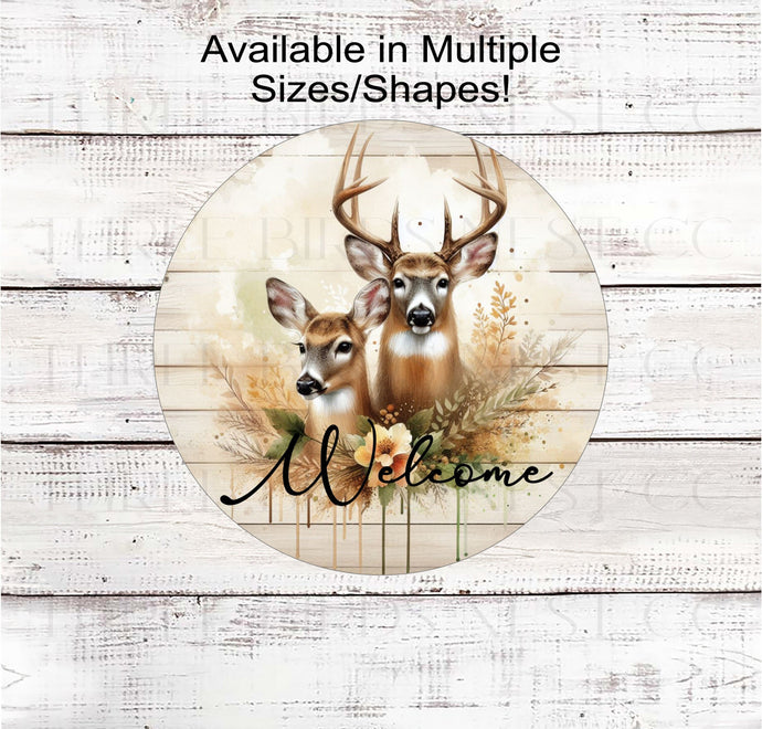 A beautiful Welcome Sign featuring a Whitetail Buck and Whitetail Doe Deer.