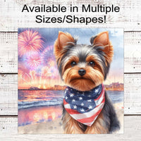 Patriotic Dog Wreath Signs - Yorkshire Terrier Dog - American Flag - Wiggle Butt - Beach Decor - Fireworks Sign - 4th of July