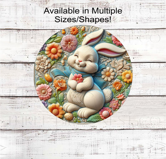An adorable Easter Bunny surrounded by beautiful flowers.