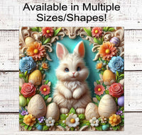 
              Floral Easter Bunny Wreath Sign - Easter Eggs - Spring Flowers - Floral Wreath Sign
            