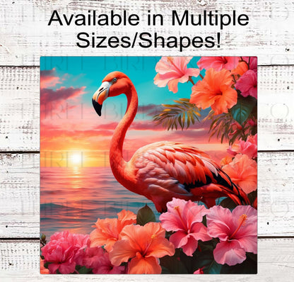 Sunset Flamingo Wreath Sign - Summer Wreath Sign - Flamingo Lover