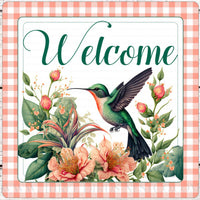 Hummingbird and Iris Welcome Wreath Sign